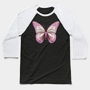 Silky Butterfly in Pink and White Baseball T-Shirt